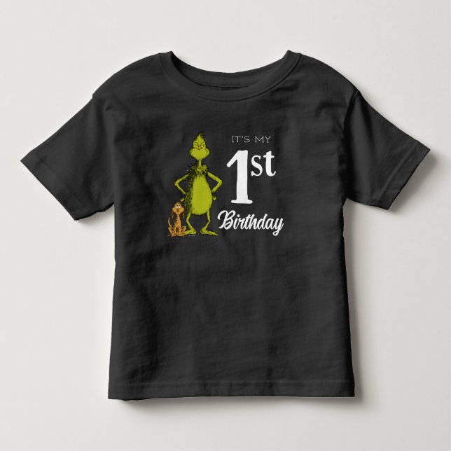 Camiseta De Bebé Cumpleaños primero Grinch Pizarra (Anverso)