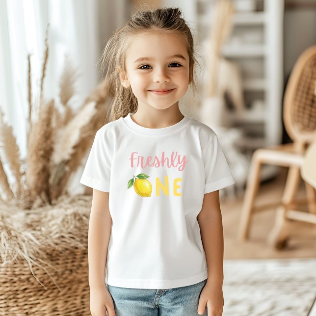 Camiseta De Bebé Cumpleaños Primero Uno Rosa Amarillo Limón (Subido por el creador)