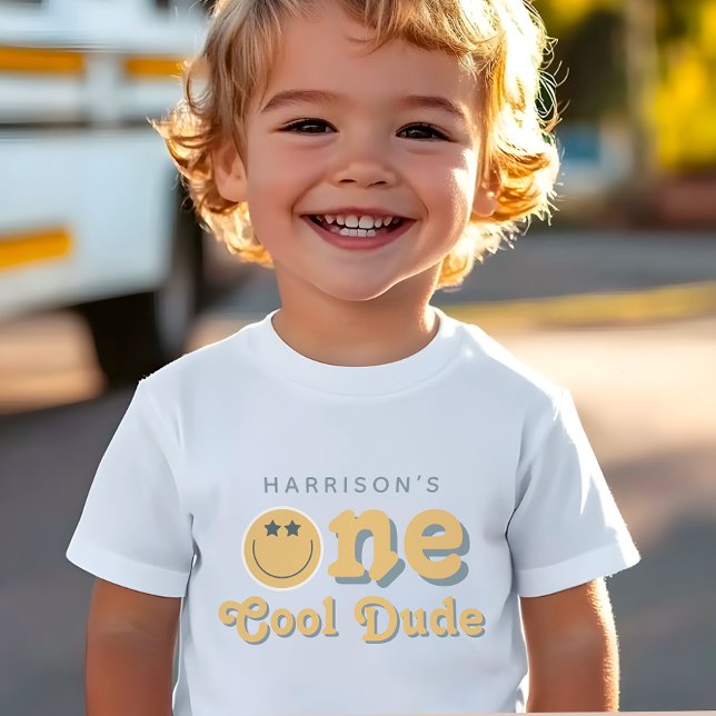 Camiseta De Bebé Cumpleaños Retro para Niño 'One Cool Dude' (Subido por el creador)