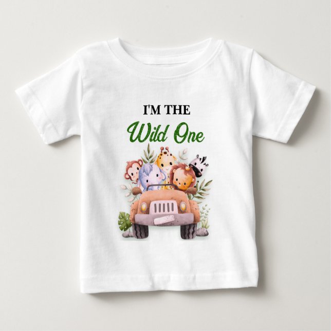 Camiseta De Bebé Cumpleaños Safari Animales Wild One (Anverso)