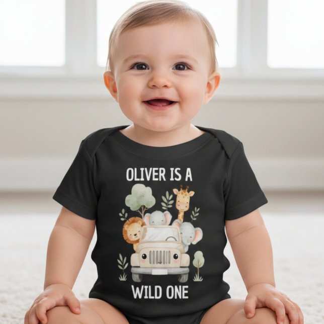 Camiseta De Bebé Cumpleaños Salvaje Safari Bebé 1 año (Subido por el creador)