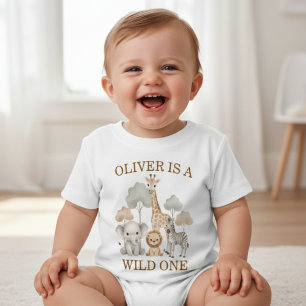 Camiseta De Bebé Cumpleaños Salvaje Safari Bebé 1 año