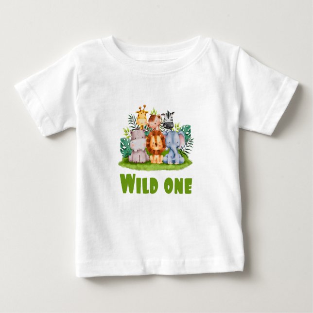 Camiseta De Bebé Cumpleaños Salvaje Safari Jungla Animal Bebé Zooló (Anverso)