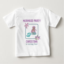Camiseta De Bebé Cumpleaños Sirena Niña Negra Teal Purpura
