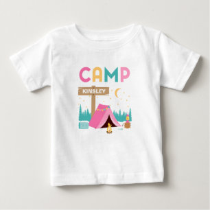 Camiseta De Bebé Cumpleaños Temático de Camping de Niñas Rosa Moder