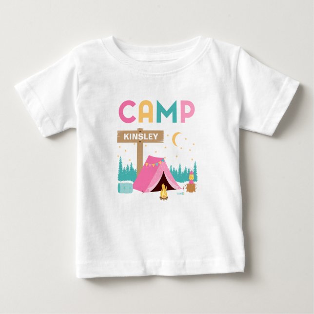 Camiseta De Bebé Cumpleaños Temático de Camping de Niñas Rosa Moder (Anverso)