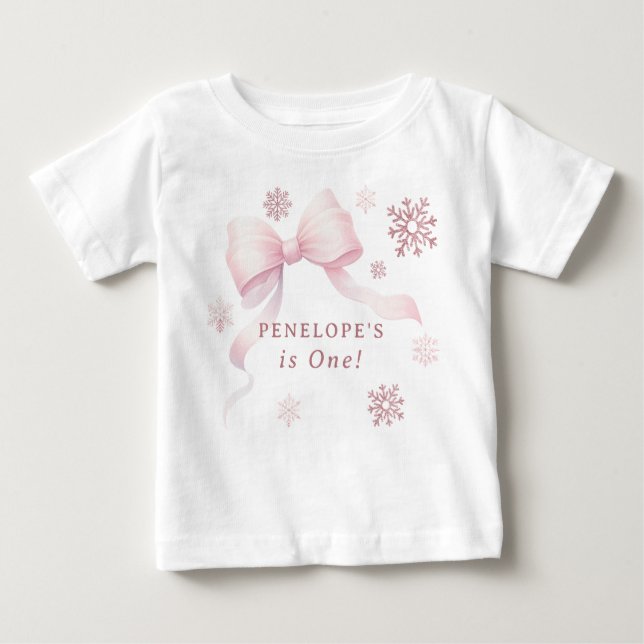 Camiseta De Bebé Cumpleaños uno de niña de Winter Onederland lazo r (Anverso)