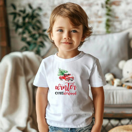 Camiseta De Bebé Cumpleaños uno de Winter Onederland Camión Rojo