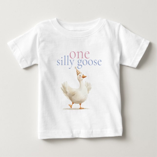 Camiseta De Bebé Cumpleaños Uno Ganso Tonto Lindo  (Anverso)