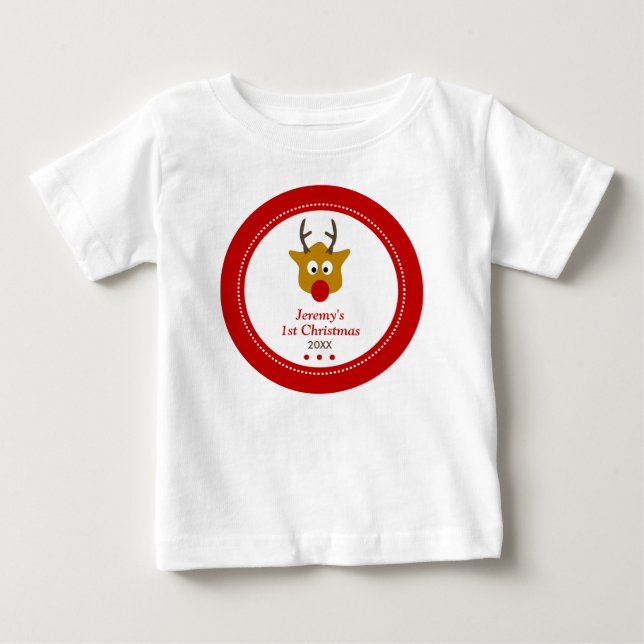 Camiseta De Bebé Cuntes rojos de renos pequeños primera Navidad (Anverso)