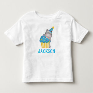 Camiseta De Bebé Cupcake de cumpleaños de Hippo lindo personalizado