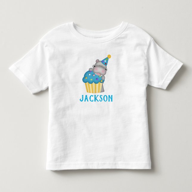 Camiseta De Bebé Cupcake de cumpleaños de Hippo lindo personalizado (Anverso)