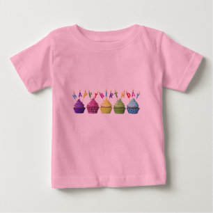 Camiseta De Bebé Cupcake de cumpleaños feliz rosa