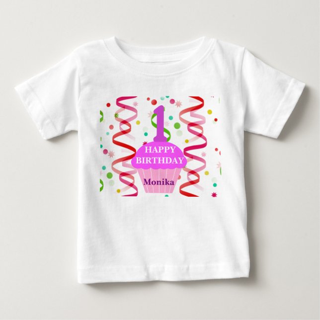 Camiseta De Bebé Cupcake de cumpleaños personalizado con edad y nom (Anverso)