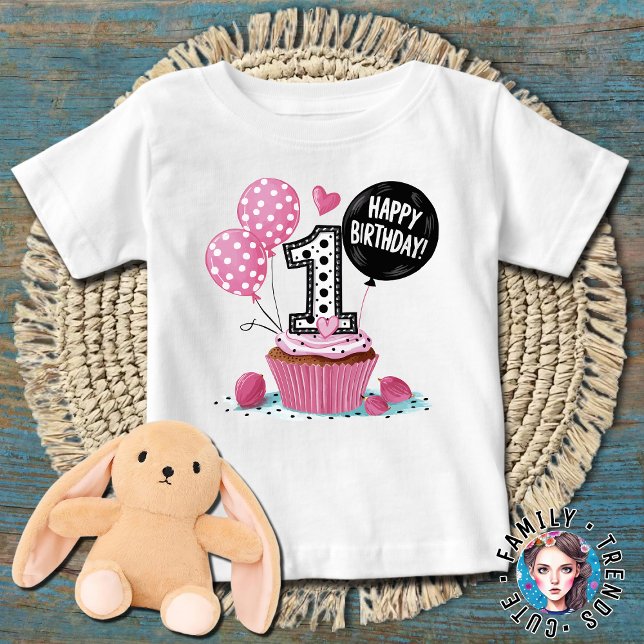 Camiseta De Bebé Cupcake de Cumpleaños Rosa (Subido por el creador)