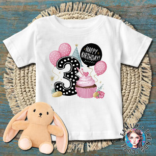 Camiseta De Bebé Cupcake rosa de 3er cumpleaños