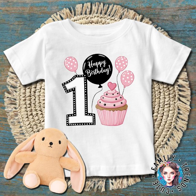 Camiseta De Bebé Cupcakes Globos para el primer cumpleaños (Subido por el creador)