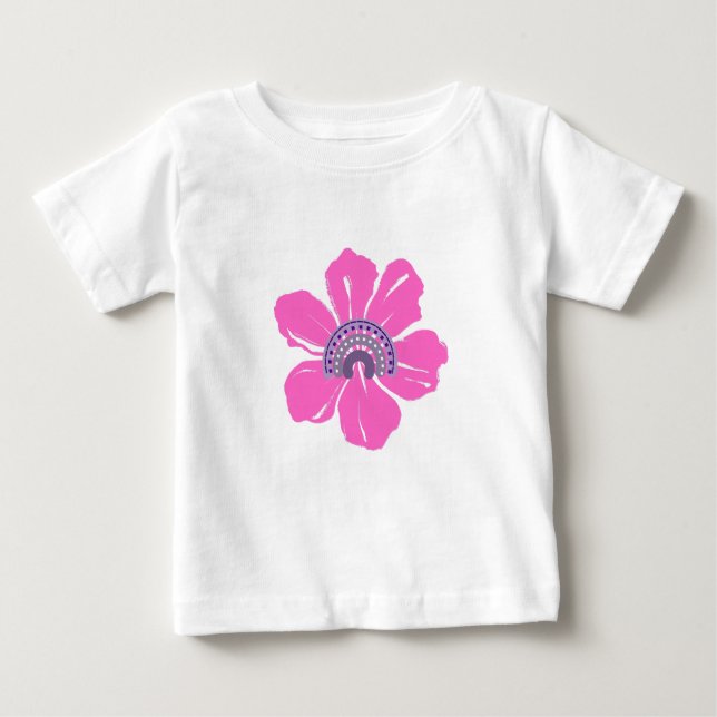 Camiseta De Bebé Curada De Verano Con Flor Rosa (Anverso)