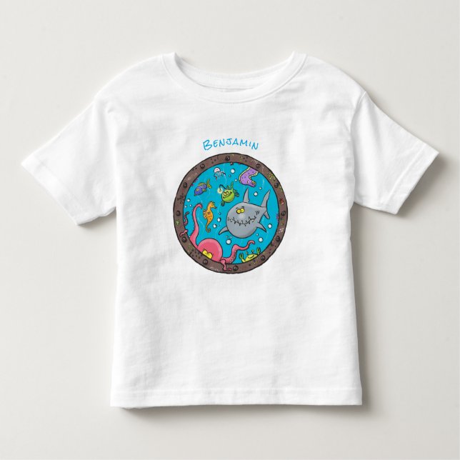 Camiseta De Bebé Curiosas criaturas marinas bajo el agua dibujando  (Anverso)