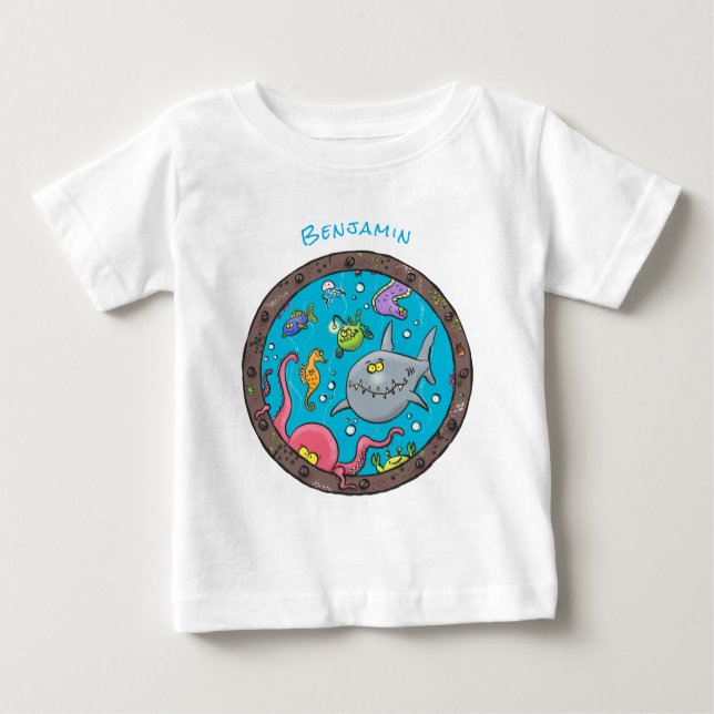 Camiseta De Bebé Curiosas criaturas marinas bajo el agua dibujando  (Anverso)