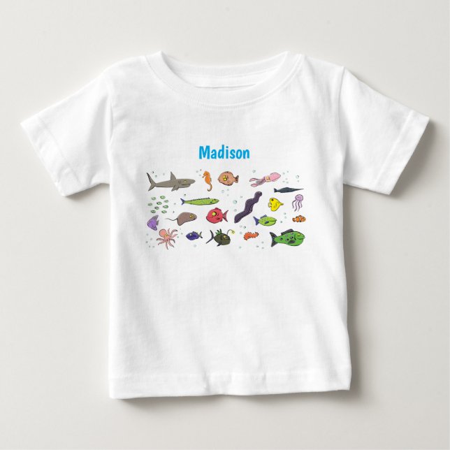 Camiseta De Bebé Curiosas marinas criaturas personalizado ilustraci (Anverso)