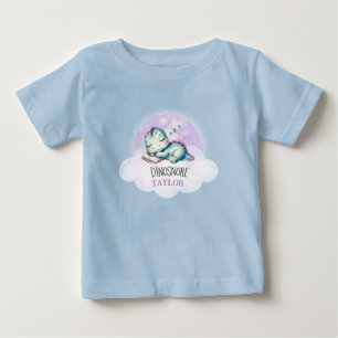 Camiseta De Bebé Curioso Dinosaurio Personalizado Nombre Niños Paja