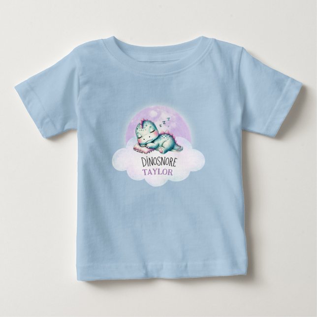 Camiseta De Bebé Curioso Dinosaurio Personalizado Nombre Niños Paja (Anverso)