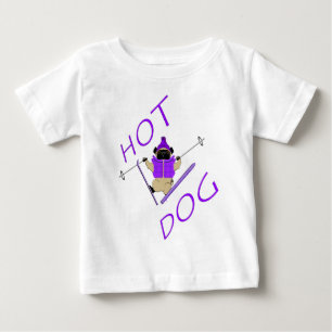 Camiseta De Bebé Curioso perro caliente esquiar Pug Purple Jacket y