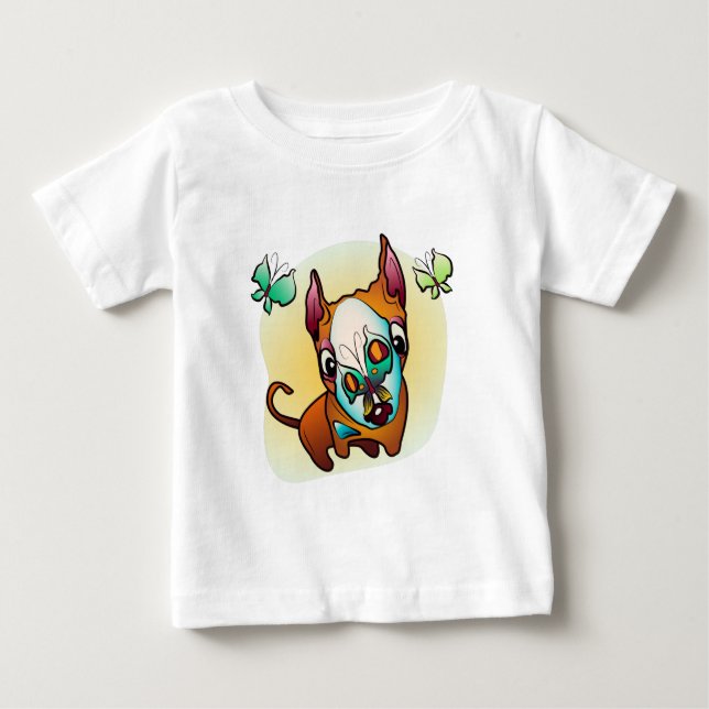 Camiseta De Bebé Curioso perro toro-terrer (Anverso)