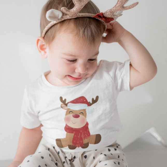 Camiseta De Bebé Curioso y adorable reno navideño (Subido por el creador)