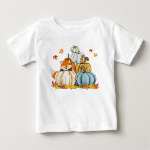 Camiseta De Bebé Curte Fox y Squirrel y Pumpkins Acción de Gracias
