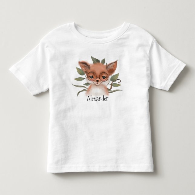Camiseta De Bebé Curte Woodland Fox con el nombre del niño (Anverso)