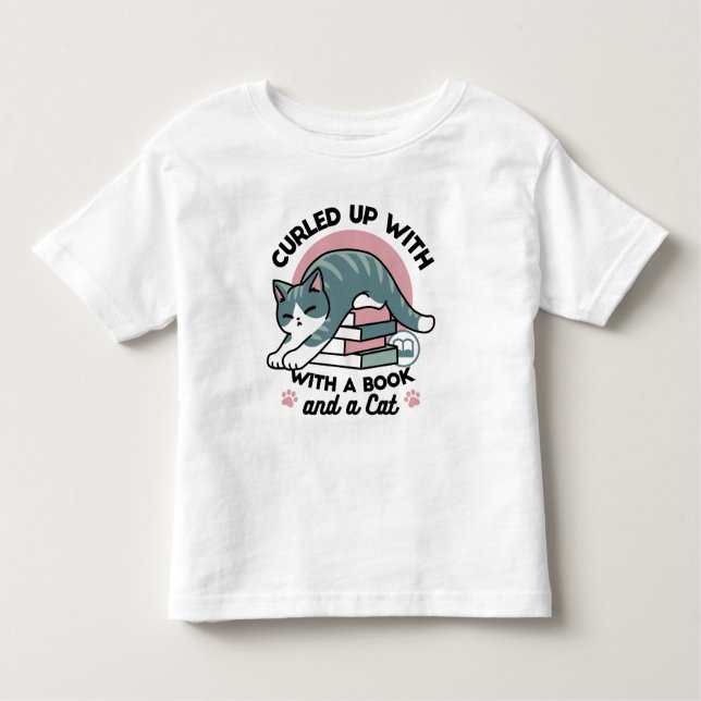 Camiseta De Bebé Curva con un libro y un gato - cómodos lectores de (Anverso)