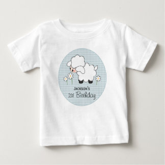 Camiseta De Bebé Custom Blue Gingham Lamb Birthday
