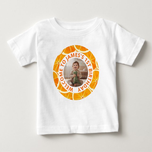 Camiseta De Bebé Custom First Birthday T-Shirt with Photo (Anverso)