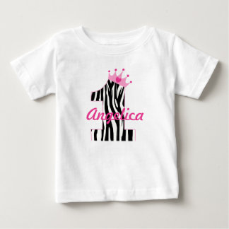 Camiseta De Bebé Custom name 1st Birthday Zebra princess