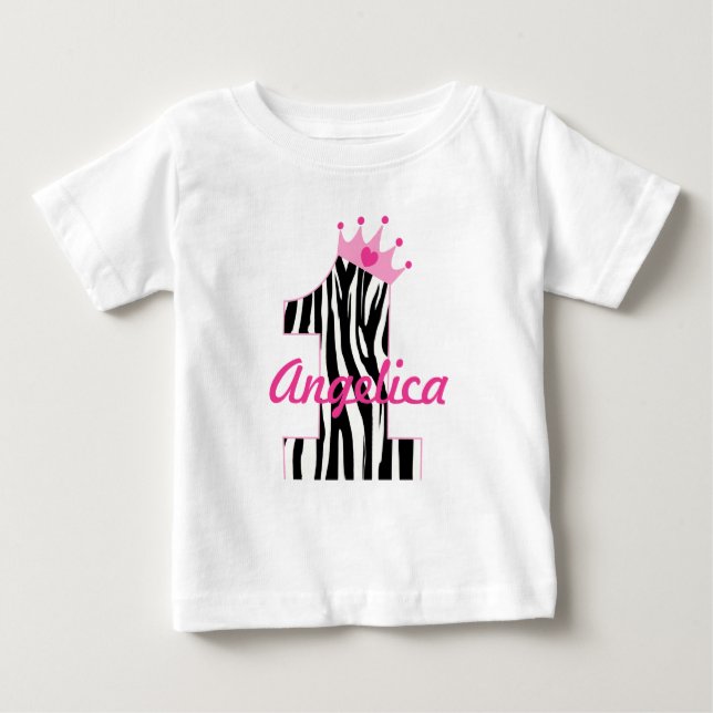 Camiseta De Bebé Custom name 1st Birthday Zebra princess (Anverso)