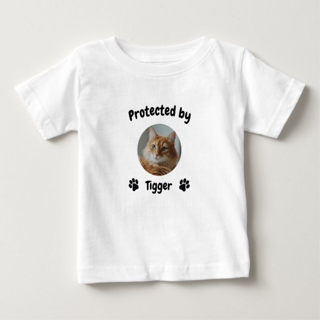 Camiseta De Bebé Custom Proctected by Cat, Personalized Cat Name (Anverso)
