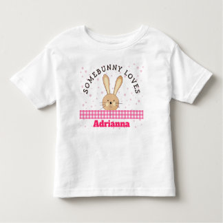 Camiseta De Bebé Customizable Somebunny Loves You Pink Kids Tee