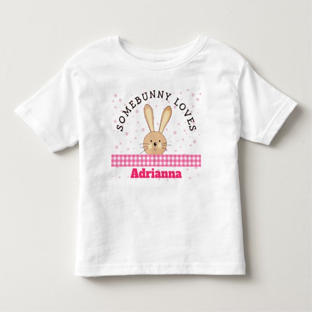 Camiseta De Bebé Customizable Somebunny Loves You Pink Kids Tee (Anverso)