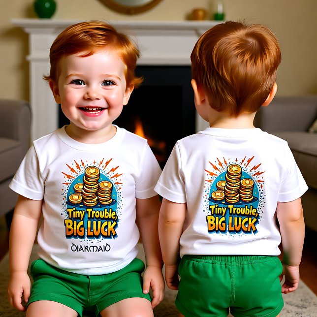 Camiseta De Bebé Customizable Tiny Trouble Big Luck (Customizable Tiny Trouble Big Luck Baby T-Shirt)