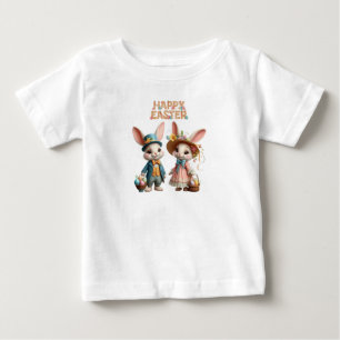 Camiseta De Bebé Cuta, caprichosa Pascua feliz con 2 conejos