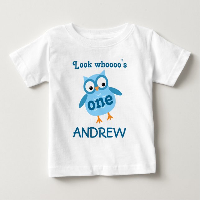 Camiseta De Bebé Cute 1.ᵉʳ Birthday Boy Owl Blue A01 (Anverso)