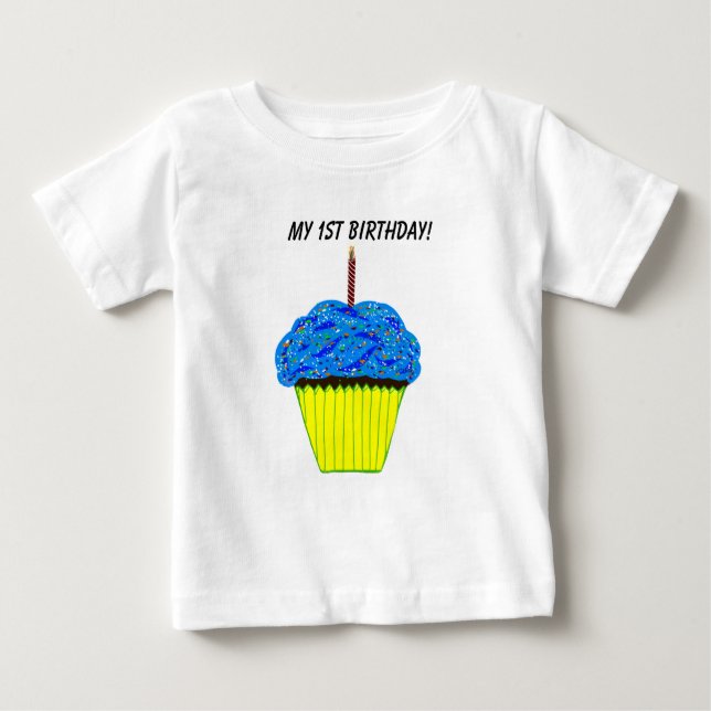 Camiseta De Bebé Cute 1er cumpleaños Blue Cupakes Infant T-Shirt (Anverso)