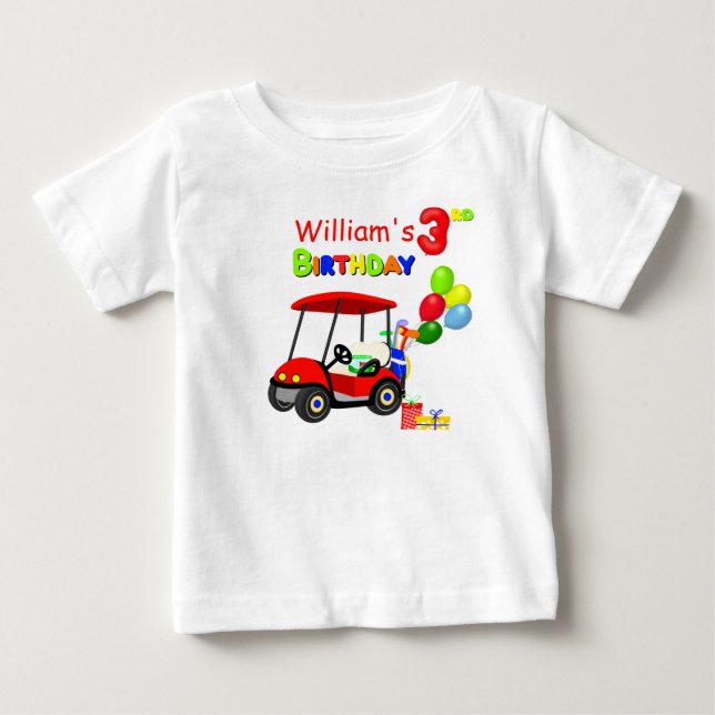Camiseta De Bebé Cute 3er cumpleaños Red Golf Cart Boy's (Anverso)