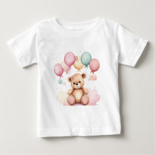 Camiseta De Bebé Cute acuarela Baby Shower Balloons Teddy Bear
