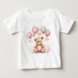 Camiseta De Bebé Cute acuarela Baby Shower Balloons Teddy Bear