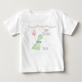 Camiseta De Bebé Cute acuarela Dinosaurio Birthday Boy Personalizad