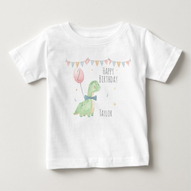 Camiseta De Bebé Cute acuarela Dinosaurio Birthday Boy Personalizad (Anverso)