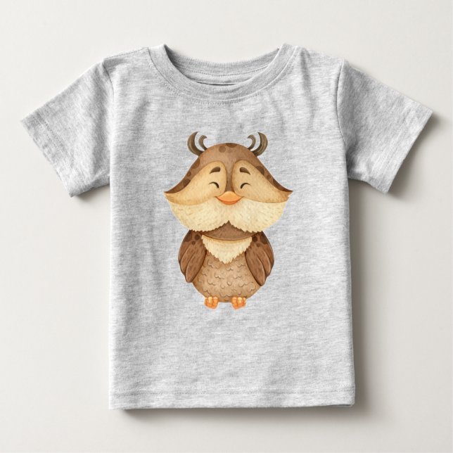 Camiseta De Bebé Cute acuarela Owl Bird Wildlife Nature arte Bebé (Anverso)